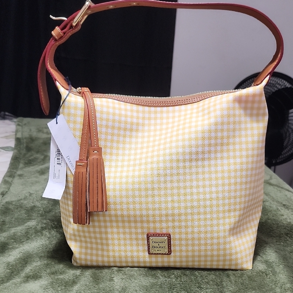 Dooney & Bourke Yellow and Brown Shoulder Bag with Leather Trim